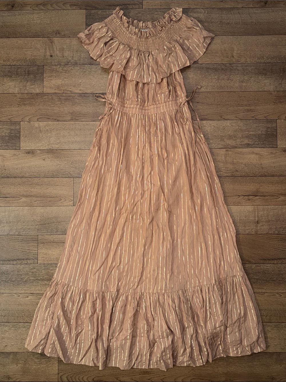 Shona Joy Size US 4 Corinne Lurex Pinstripe Viscose Metallic Cotton Dress Fancy